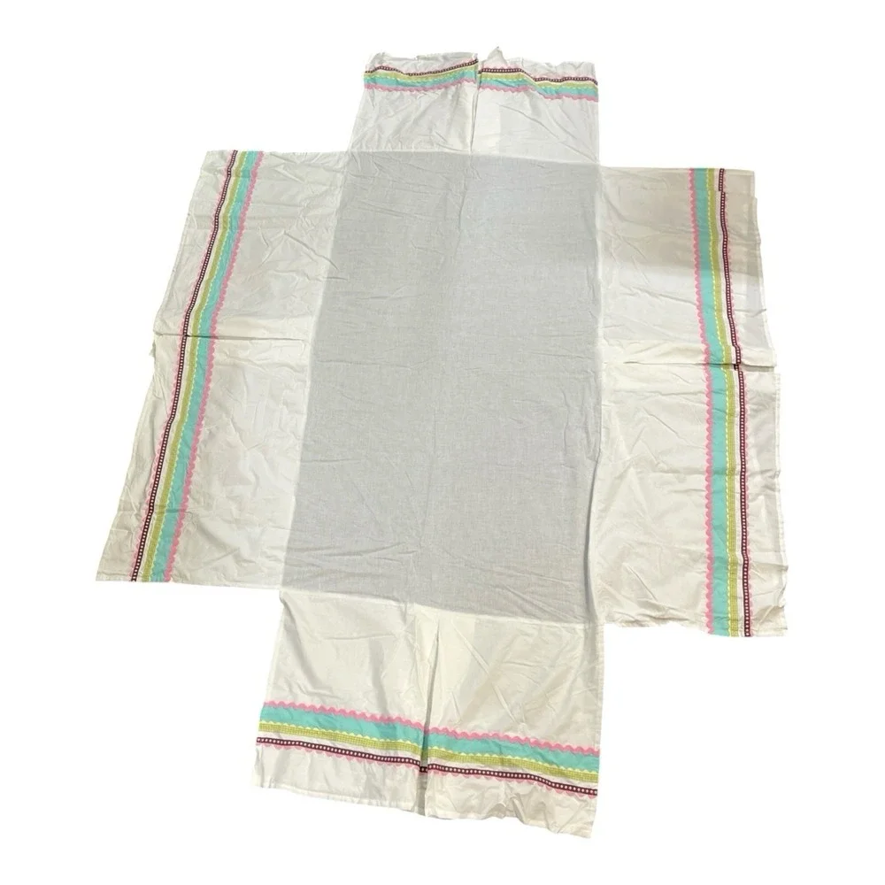 Pottery Barn Kids Coco Dot Crib Toddler Bed Skirt White Multicolor Pattern Trim